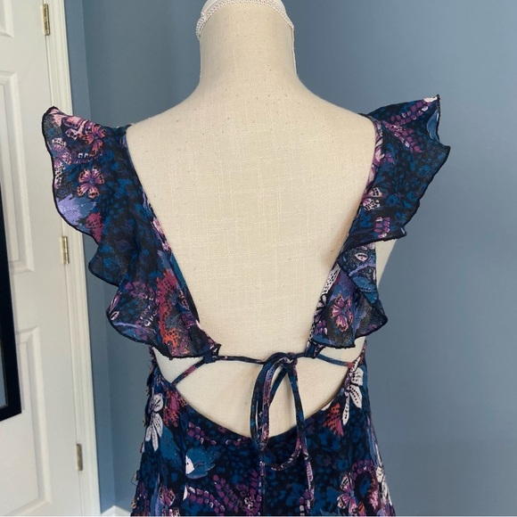 Free People Blue Floral Josie Deep V Neck Mini Dress - Picture 8 of 10